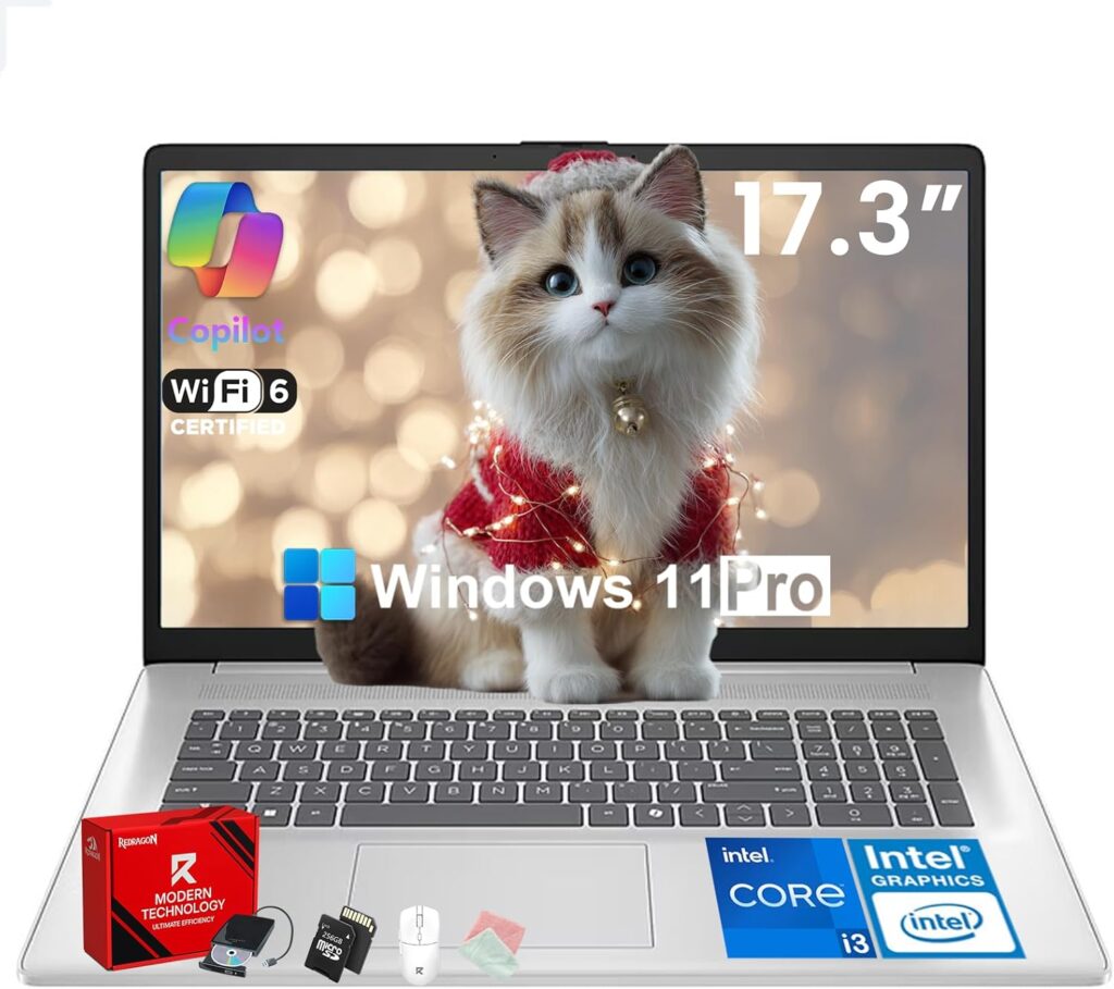 HP 2025 17.3″ Laptop Compurter for Business & Student – Intel 8-Core Processor, 32 GB RAM, 1 TB SSD, Anti-Glare Display, Win11 Pro, Wi-Fi 6, Bluetooth 5.3, AI Copilot, w/Reddragon Accessories