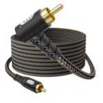 EMK 90 Degree RCA Subwoofer Cable 24K Gold-Plated Connector Nylon Braided Double Shielded – Support Digital & Analog Signals for Amplifier, Home Theater, Hi-Fi System,Subwoofer Black/15ft/5m