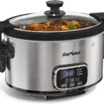 4QT Programmable Slow Cooker with Removable Ceramic Pot, Locking Lid, 3 Heating Settings & Timer, Dishwasher-Safe, Stainless Steel Silver