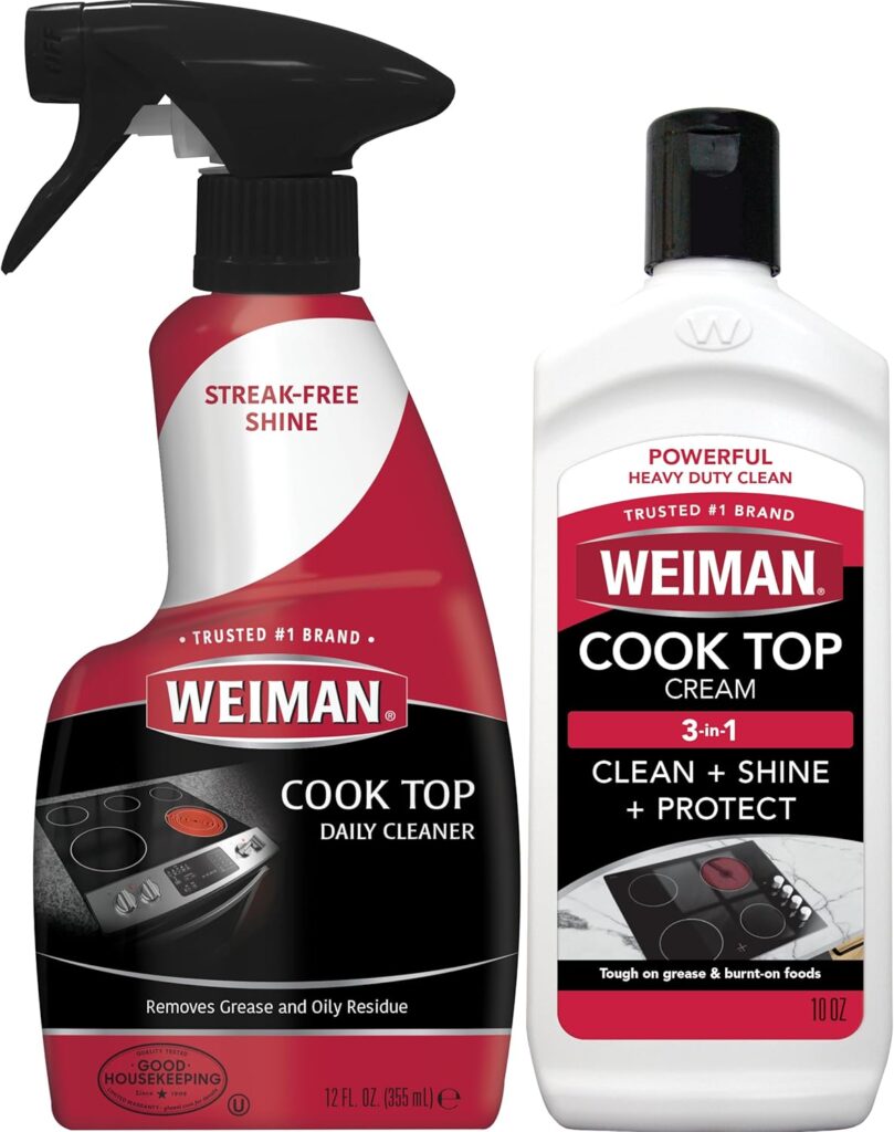 Weiman Ceramic and Glass Cooktop – 10 Ounce – Stove Top Daily Cleaner Kit – 12 Ounce – Glass Induction Cooktop Cleaning Bundle for Heavy Duty Mess Cleans Burnt-on Food