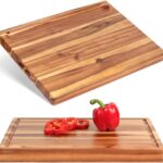 Acacia Wood Cutting Board (17x13x1.5in) and Wooden Butcher Block, Chopping Board – Reversible Multipurpose For Meat, Cheese Board, Vegetables, Bread…with Juice Groove, Cracker Holder & Inner Handles