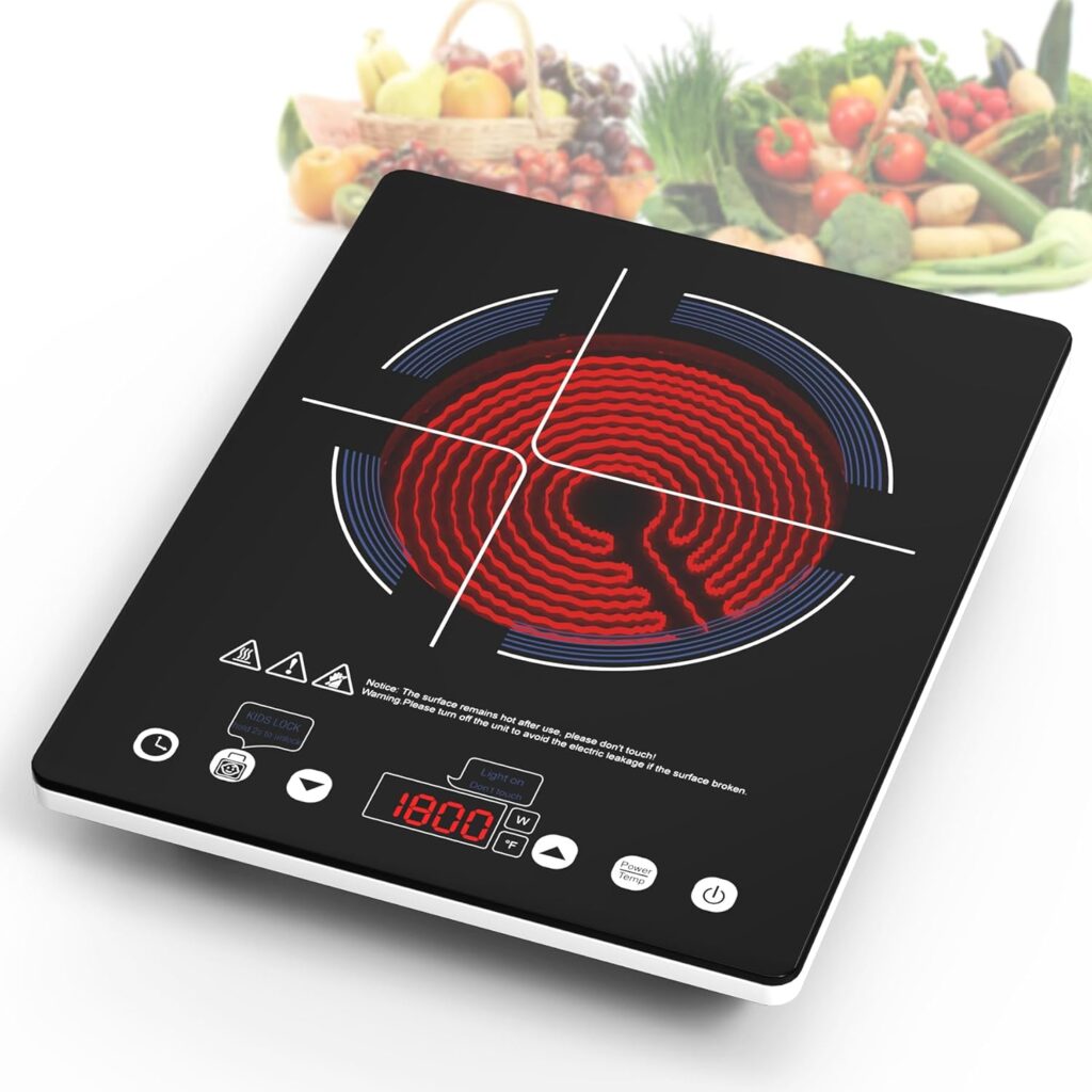 Electric Cooktop Single Burner, 1800W Electric Stove Top with Touch Control, 9 Power Levels, Kids Safety Lock & Timer, Overheat Protection,110V Induction Cooktop