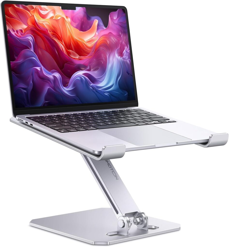 OMOTON Laptop Stand for Desk, Ergonomic Adjustable Computer Stand Aluminum Portable Desktop Laptop Riser Holder for MacBook Air Pro, Dell, HP and All Tablets Up to 15.6″, Glossy Silver