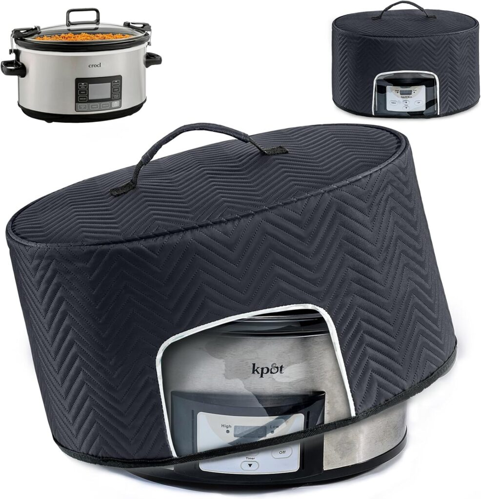 BAGSPRITE Slow Cooker Cover with Aluminum Foil Lining for Crock-Pot & Hamilton Beach 6, 7, 8 Quart Oval Slow Cookers – Appliance Dust Cover with See-Through Window