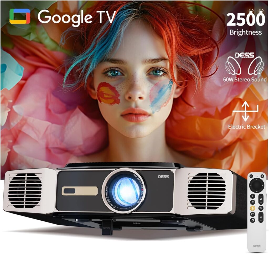 Dess C5 Enterprise GTV Projector,4K projector with Wifi6 and bluetooth,Home theater projector,2500 Brightness,Built in Electric Bracket, Stereo Surround Sound,300”IMAX-Enhanced Quality