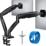 HUANUO 13 to 40 Inch Dual Monitor Arm for 2 Ultrawide Screens, Height Adjustable Full Motion Stand with 2 USB Port, VESA 75/100mm Mount, Holds up to 26.4lbs per Arm, Black