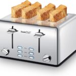 Toaster 4 Slice, Geek Chef Stainless Steel Toaster with Extra Wide Slots,4 Slot Toaster with Bagel/Defrost/Cancel Function, Dual Control Panel of 6 Toasting Bread Shade Settings, Removable Crumb Trays, High Lift Lever, ETL