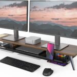 Fenge Dual Monitor Stand, Monitor Stands Riser for 2 monitors, 42.5 Inch Wood Desk Shelf with Storage Organizer and Cable Management for Office Desk Accessories