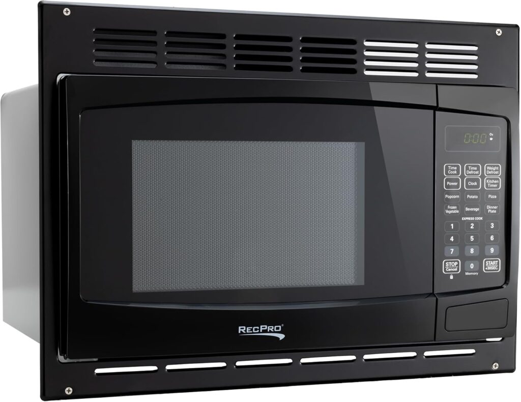 RecPro RV Microwave with Trim Kit | 1.0 Cu. Ft. | 900W | Direct replacement for Greystone and High Pointe (Black)