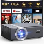 [Built-in Apps/High Brightness] Smart Projector with WiFi & Bluetooth, FUDONI 1080P Full HD Outdoor Movie Projector with Netflix/YouTube/Prime Video, Portable Proyector Compatible with HDMI/USB/iOS