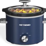 2 QT Small Slow Cooker, 3 Adjustable Temp, Upgraded Ceramic Pot, Easy Clean-up, Nutrient Loss Reduction, Sauces, Stews & Dips, Stainless Steel, Blue