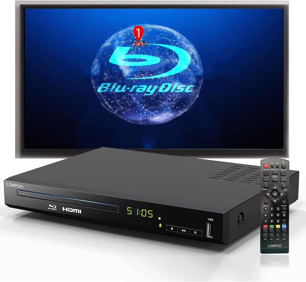 Blu Ray DVD Player,Full HD Blu-ray Disc Player CD Players with Easy Hook Up and User Friendly, 1080P Home Theater DVD Player with HDMI Output, Support HDD and USB Playback