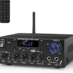 Romica Stereo Audio Amplifier, 2 Channel 500W Bluetooth 5.0 Home Theater Power Amplifier with FM, Echo, AUX, USB, SD, MIC Inputs, HiFi AMP for Passive Speakers and Active subwoofer