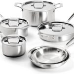 All-Clad D5 Brushed 5 Ply Stainless Steel Cookware Set 10 Piece w/ Frying Pans, Pots and Pans Set, Induction, Oven Broiler Safe 600F, Silver