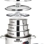 Magma 10 Piece Gourmet Nesting Stainless Steel Cookware Set, Induction Compatible, Oven Safe to 500°F – Suitable for All Stovetops, Removable Handles, Silver