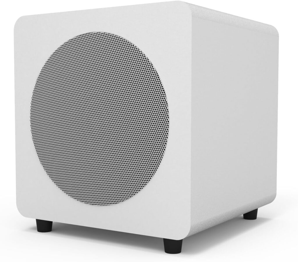 Kanto SUB8VMWW Sealed Powered Subwoofer with Grille| 300W Peak Power | 8″ Woofer | Matte White