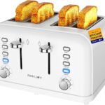 White Toaster 4 Slice, Dual Independent Controls, Extra Wide Slot Toasters for Bagel, Bread, Waffles, 7 Shade Settings, 4 Main Functions, Removable Crumb Tray, 1500 Watts, White Stainless Steel
