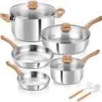 KOCH SYSTEME CS Stainless Steel Coowkare Set 10PCS, Professional 18/10 Stainless Steel Pots and Pans Set with Cool-Touch Handles, Tri-ply Base, Kitchen Cookware Sets, Cooking Set Induction Compatible