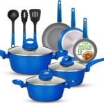 NutriChef 12-Pc Blue Nonstick Cookware Set – Professional Pots & Pans with Durable Coating, All Cooktops Compatible, Including Induction