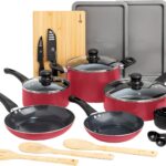 Ecolution Easy Clean Ceramic Nonstick Cookware Set, Dishwasher Safe Kitchen Pots and Pans Set, Comfort Grip Handle, Even Heating, Ultimate Food Release, 26-Piece, Red