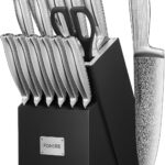 Knife Block Set, FOHERE 14 Pcs Knife Set with Block, Built-in 5 x Sharpeners, German High Carbon Stainless Steel Knife Set, Ultra Sharp Knives with Non-slip Ergonomic Handle