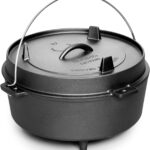 Pre-Seasoned Cast Iron Dutch Oven With Skillet Lid, Outdoor Camping Deep Pot for Camping Fireplace Cooking BBQ Baking Campfire, Leg Base, 4.5 Quart