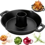 Cast Iron Chicken Roaster, Beer Can Chicken Holder Turkey Fryer with Roasting Pan, Poultry Roaster Stand Barbecue Grilling Accessories Rack for Most Grills and Oven Thanksgiving