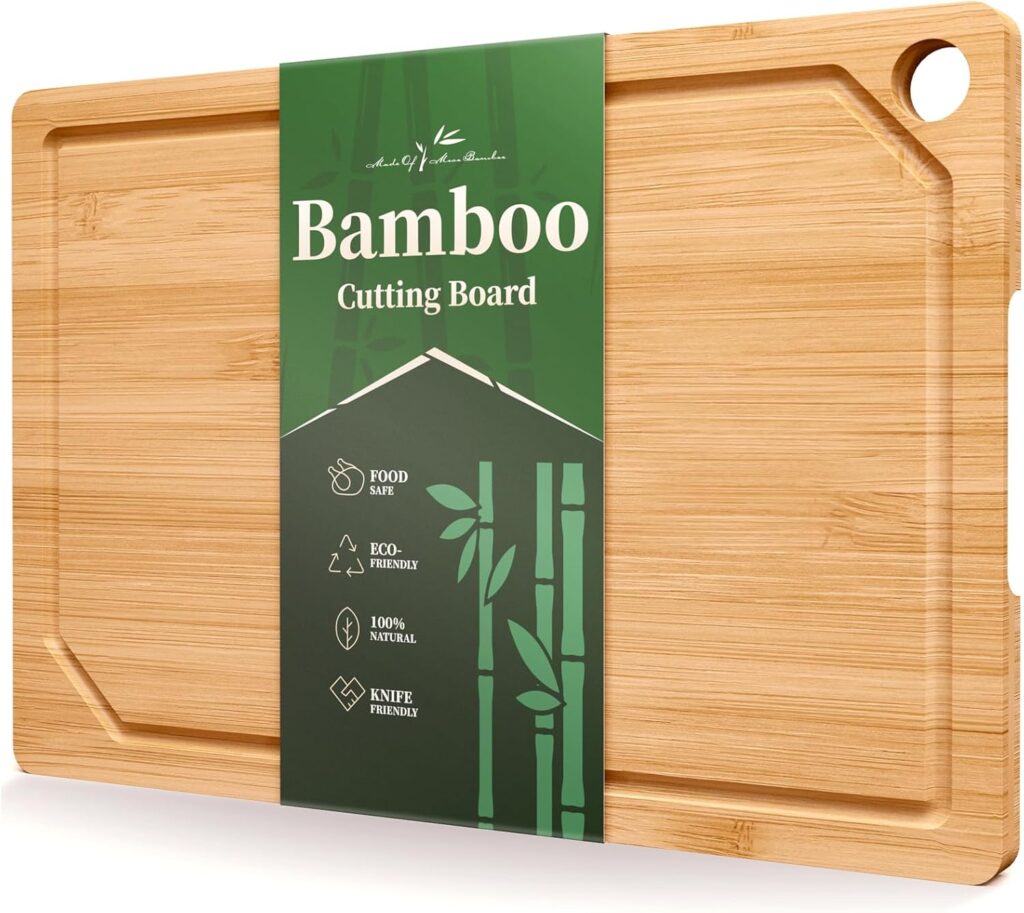 Kitsure Bamboo Cutting Board – Multi-Sizes Wooden Cutting Boards for Kitchen, Convenient Kitchen Essentials with Deep Juice Grooves, Natural Cutting Board for Chopping & Serving, 15.0″ x 10.0″