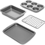 Ecolution Non-Stick Toaster Oven Bakeware Set 4-Piece, Carbon Steel, Easy to Clean and Perfect for Single Servings, Gray
