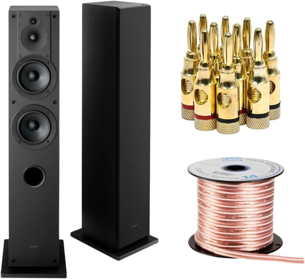 Sony SS-CS3M2 3-Way Floorstanding Single Speaker System with Hi-Res Audio with Super Tweeter (Black) and Accessories Bundle (4 Items)