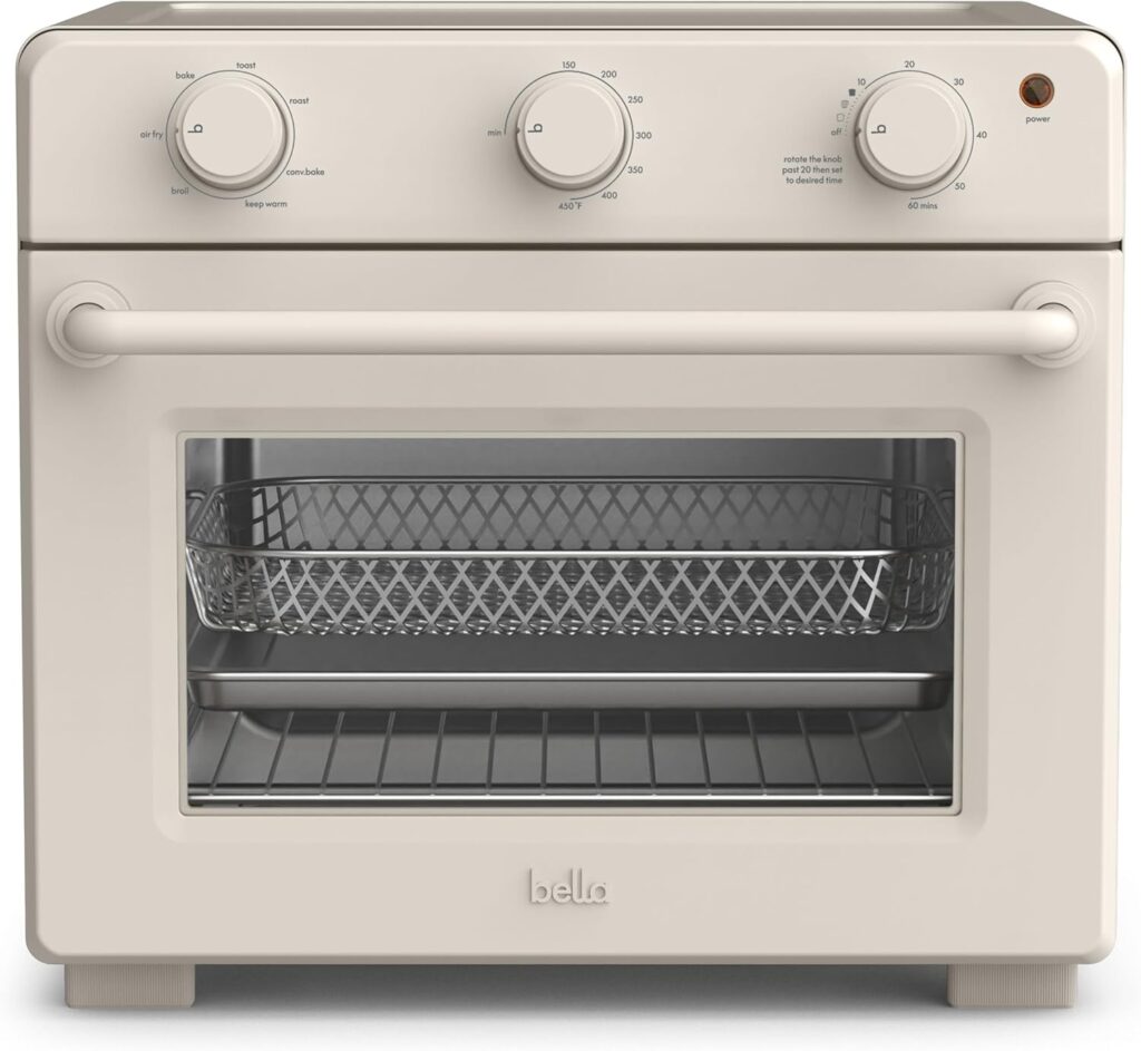 bella Air Fry Toaster Oven, 7 Preset Cooking Options, Dishwasher-Safe EverGood Coated Trays Included, 60-Minute Auto Shutoff w Audible Timer, Power Indicator Light, 1700 Watt, Oatmilk