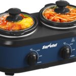 Double Slow Cooker,2 Removable Pots Small Mini Crock Buffet Server and Warmer with Adjustable Temp, Visible Glass Lids, Dishwasher Safe, 2 x 1.25 Quart, Blue