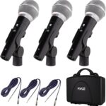 Pyle 3 Piece Professional Dynamic Microphone Kit Cardioid Unidirectional Vocal Handheld MIC with Hard Carry Case & Bag, Holder/Clip & 26ft XLR Audio Cable to 1/4” Audio Connection (PDMICKT34),Black