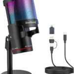 ZealSound Gaming USB Microphone,Noise Cancellation Condenser mic with RGB Light,Touch Mute,Gain,Monitoring for Streaming, Podcast, Twitch, YouTube, Discord, iPhone, iPad,PC,Computer,PS4,PS5,Mac