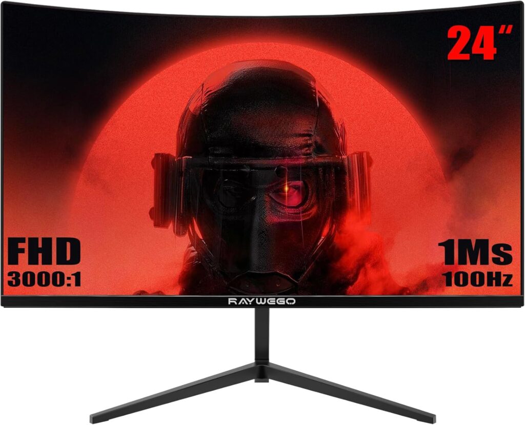 24 inch Computer Curved Gaming Monitor 100Hz 1ms,FHD 1920×1080P,3000:1 Contrast Ratio,with FreeSync & Eye-Care Technology, HDMI×2, for Gaming Home Office,Wall Mount Install