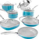 Gotham Steel Aqua Blue Pots and Pans Set, 12 Piece Nonstick Ceramic Cookware, Includes Frying Pans, Stockpots & Saucepans, Stay Cool Handles, Oven & Dishwasher Safe, 100% PFOA Free, Turquoise