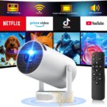 Mini Projector with WiFi and Bluetooth, 4K Projector with 5W Soundbase Speaker, Portable Projector of 270° Rotation Automatic Vertical Keystone Correction, 300 ANSI Lumens Christmas Bedroom Projector