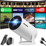 [2026 Upgraded] Mini Projector Support 4K 1080P FHD Auto Keystone 270° Rotatable with WiFi 6 and Bluetooth 5.2 Projector Portable Compatibile with HDMI/TV Stick/Memory Stick/Laptop,White