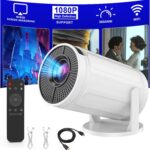 Wireless Mini Projector with WIFI, 4K 1080P Support Portable Projector 180° Rotatable. 17″-130″ Screen Movie Projector. Compatible for Smartphone, Laptop, PC