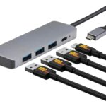 Amazon Basics USB 3.2/3.1 Gen 2 Hub Dock, 10Gbps, USB-C to 1xUSB-C / 3xUSB-A Works with Windows/Mac, Silver, Black