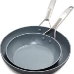 GreenPan Paris Pro Hard Anodized Healthy Ceramic Nonstick, 10″ and 12″ Frying Pan Skillet Set, PFAS-Free, Dishwasher Safe, Grey