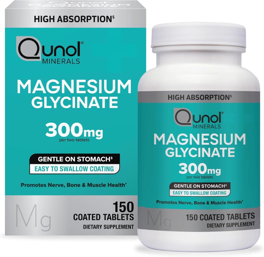 Qunol Magnesium Glycinate 300mg, 100% Glycinate Chelated Magnesium Supplement, 150ct Tablets