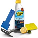 Cerama Bryte Glass Cooktop and Stove Top Cleaner Combo Kit – Includes Cleaning Tool, Razor, Scraper and 1 Pad to Remove Tough Stains – Use on Gas, Electric, Ceramic Surfaces, 10 Ounces, 4 Piece