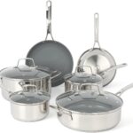 Martha Stewart Delaroux 10 Piece Stainless Steel Pots and Pans Kitchen Cookware Set w/PFAs Free Premium Nonstick Ceramic Interior