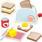Airlab Play Kitchen Accessories Toddlers 1-3 Wooden Pop-up Toaster Toy Play Food Kids Age 1 2 3, Bread, Butter, Poached Egg Cutting Pretend Toys for 2-4 Year Old Toddlers Boys Girls