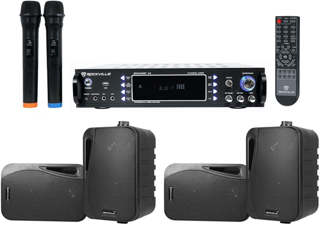 Rockville Hybrid Bluetooth Karaoke Home Theater System and (4) 4″ Speakers+(2) Mics