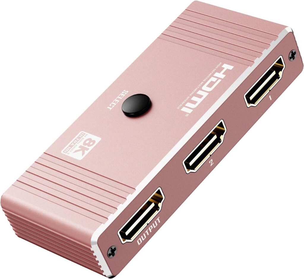 HD HDMI 2.1 Switch 8K@60Hz, Manual Switch Compatible with PS5/4/3 Xbox Fire Stick Blu-Ray Player (Pink)