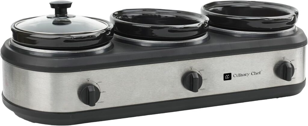 CULINARY CHEF, Triple Slow Cooker, Buffet Server 3 Pot, Food Warmer – Stainless