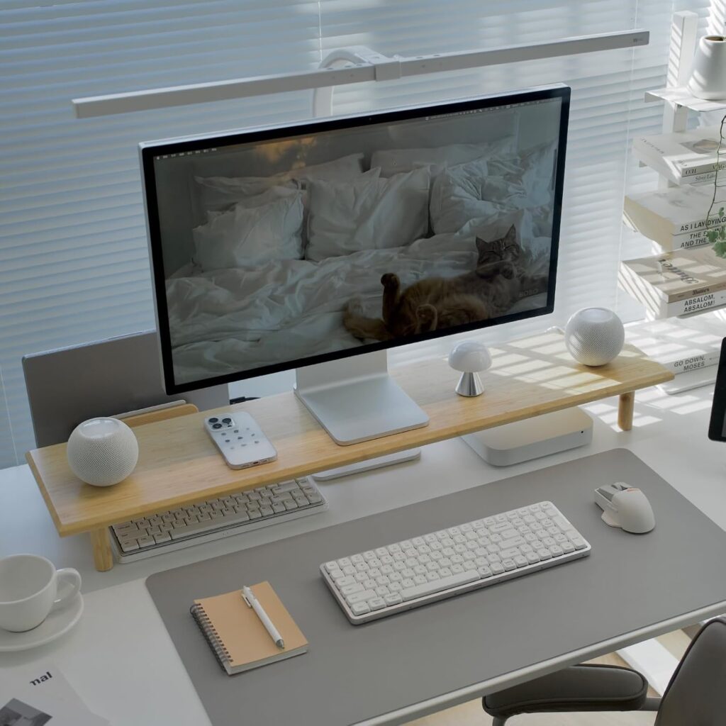 Bamboo Dual Monitor Stand Riser with Underneath Storage, Ergonomic Desk Shelf Supports PC Computer Monitor, Printer, TV for Home, Office, Natural