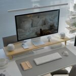 Bamboo Dual Monitor Stand Riser with Underneath Storage, Ergonomic Desk Shelf Supports PC Computer Monitor, Printer, TV for Home, Office, Natural